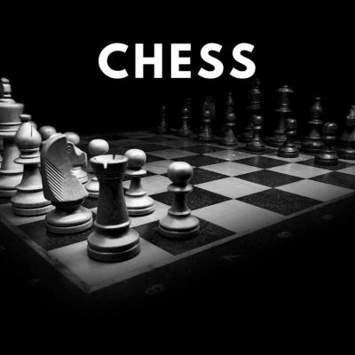 Black and white chess board and pieces