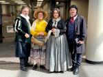 Actors from The Live Oak Playhouse portray William Shakespeare, Mother Goose, Elizabeth Barrett Browning, and Edgar Allan Poe.