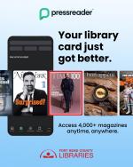 Graphic showing magazine covers, PressReader logo, FBCL logo.