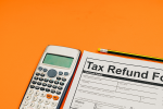 Tax help image showing a tax refund form and a calculator