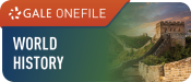 World History: Gale OneFile logo. To the right is an image of the Great Wall of China.