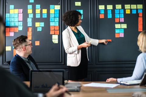 Person giving business presentation