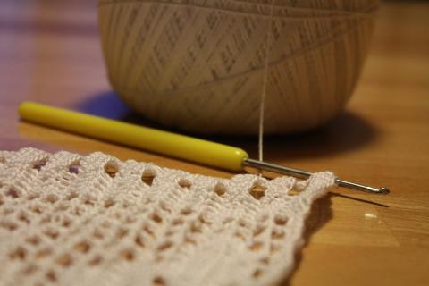 crochet hook and project