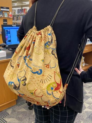 photo of finished upcycled drawstring backpack