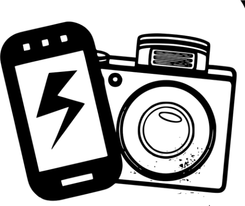 black and white graphic of camera and smart phone