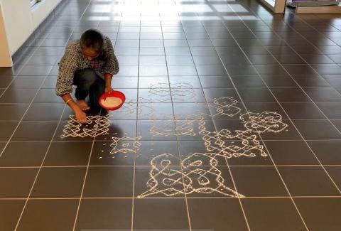 still from video of Kolam creation