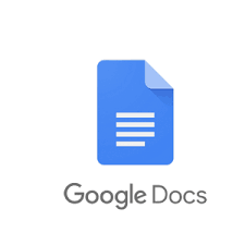 Google Docs logo featuring a graphic of blue page with the right corner bent