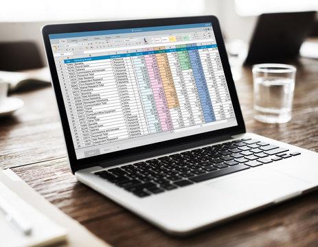 computer with spreadsheet