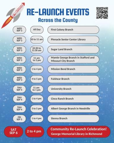 Graphic showing a schedule of Re-Launch activities throughout the system.