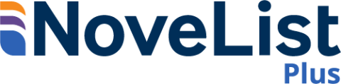 NoveList Plus Logo, with three leaf-like shapes on the left in blue, purple, and orange.