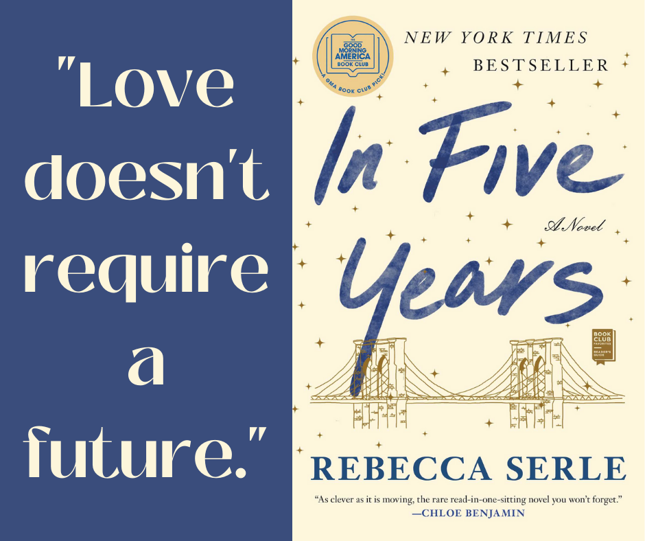 Book jacket image, plus a quote: "Love doesn't require a future."