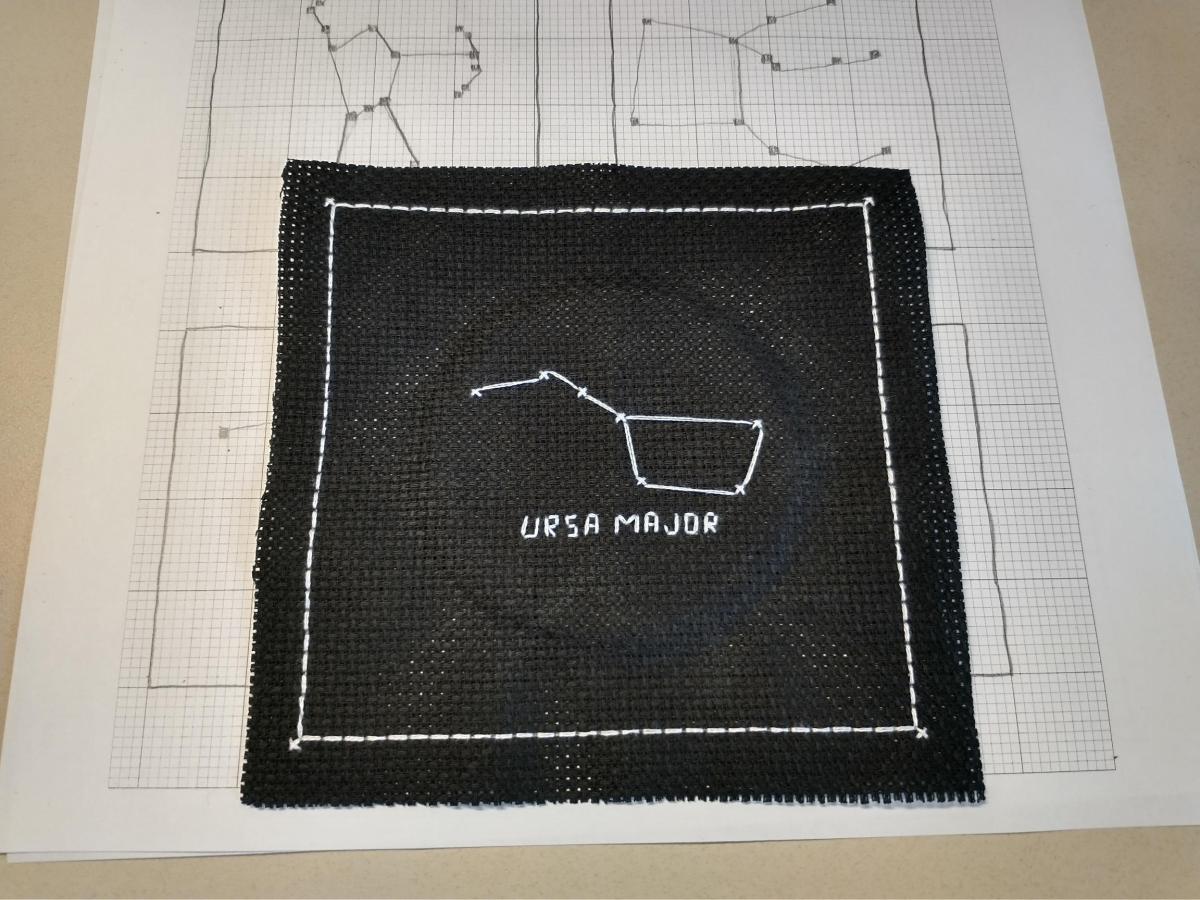 Ursa Major constellation depicted in cross-stitch embroidery