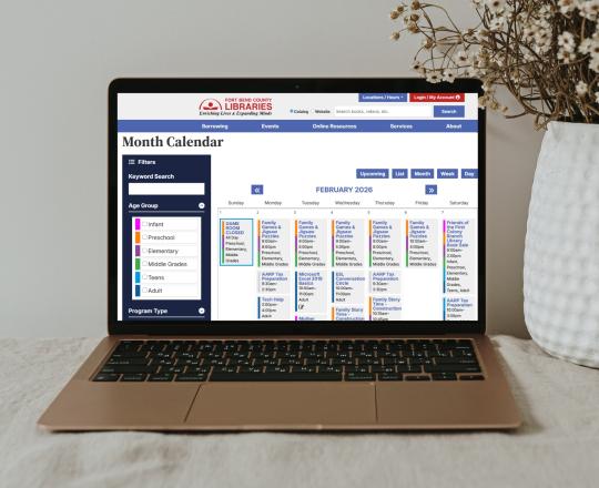 Computer with image of the library's online calendar